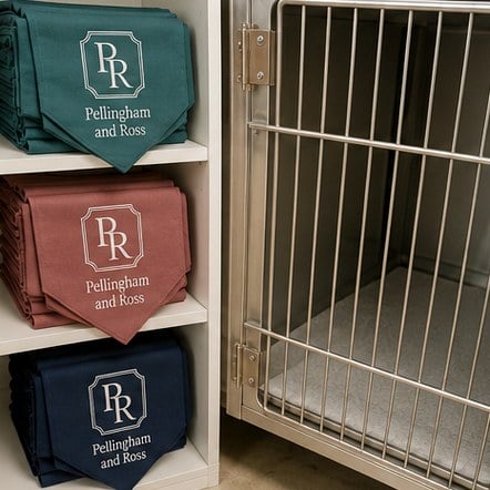 Customized dog bandanas for boarding and day care